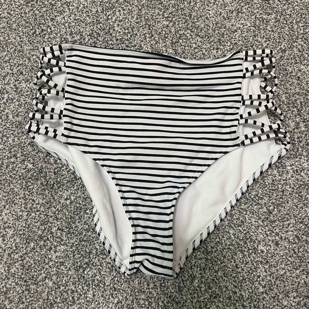 Hollister Black and White Striped Bikini Bottoms